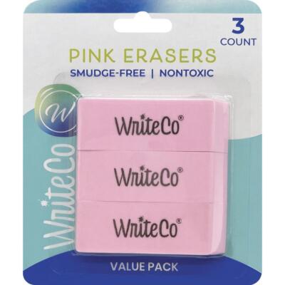 Pink School Eraser 3 piece Value Pack Non Abrasive Non Toxic Smear & Smudge Free