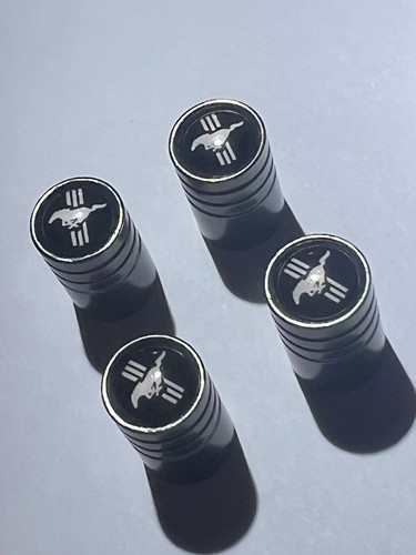 4 FORD MUSTANG Tire Valve Cap Air Valve Stem Cover (Metallic Black)