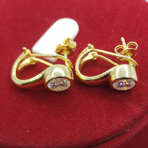 14K Yellow Gold Plated Silver 1.35ct Real Moissanite Omega Back Stud Earrings - Picture 5 of 10