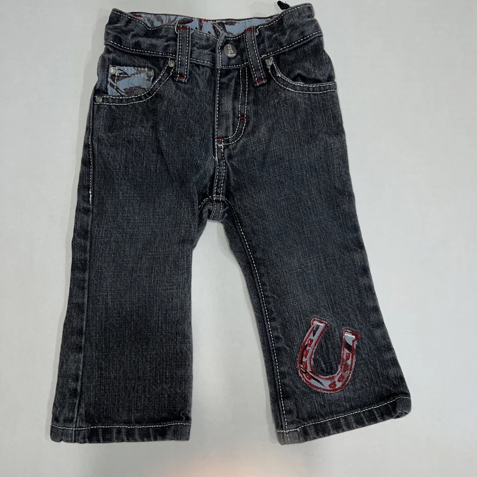 Pantalones de mezclilla vaqueros Wrangler 12 meses negros costuras plateadas herradura Foto 3 de 4