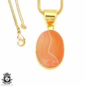 Authentic Lake Superior Agate 24K Gold Plated Pendant 3mm Snake Chain GPH1451