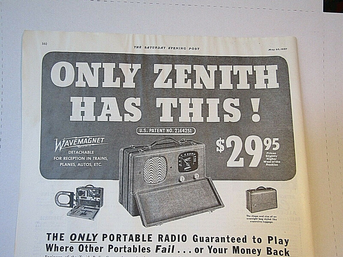 3x 1940 & 1956 ZENITH ads Portables transistor radios Royal 3x 1940 & 1956 ZENITH ads Portables transistor radios Royal
