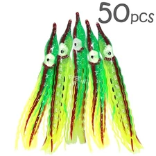 50pcs Fish WOW!® 5" Squid Skirt Octopus Hoochies Crinkle green yellow red stripe