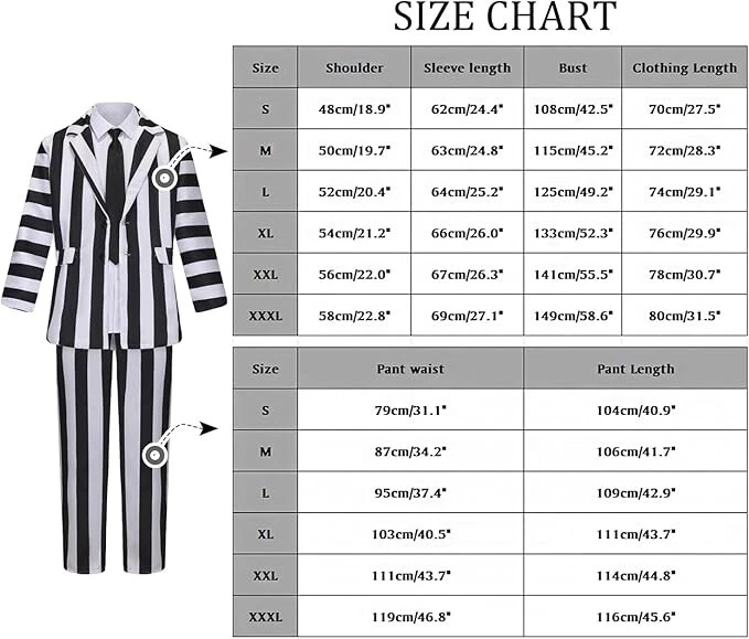 Black and White Striped Suit Men Scary Halloween Costumes Adult Horror Comedy - Image 4 of 4