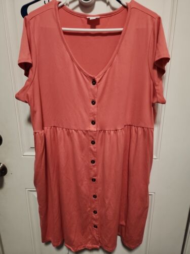 LuLaRoe -Coral Dress Below Knee Short Sleeve W Pockets and Buttons up Front - L - 第 1/4 張圖片