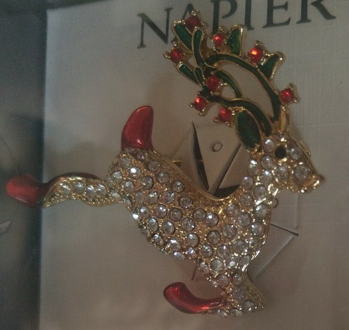 NAPIER EST. Jewelry Christmas Reindeers & Leaves Pin Brooch Broche 3 Pieces Lot - Picture 4 of 12