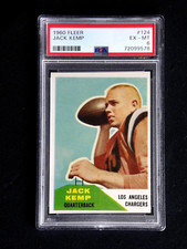 JACK KEMP 1960 FLEER FOOTBALL ROOKIE CARD #124 PSA 6 EX-MT QB LA CHARGERS RC .