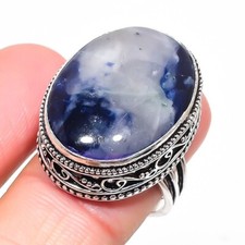Blue Sodalite Gemstone Handmade 925 Sterling Silver Jewelry Ring Size 9 US
