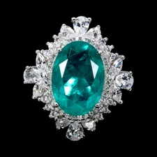 925 Sterling Silver Ring Oval Emerald Synthetic 14x10mm Gemstone Jewelry Size 7.