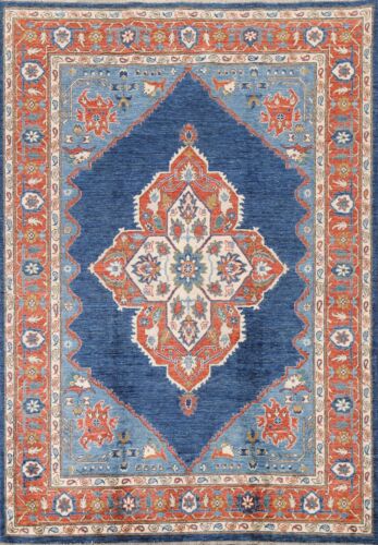 Blue Heriz Serapi Vegetable Dye Oriental Area Rug 5x7 Hand-knotted Wool - Picture 1 of 12