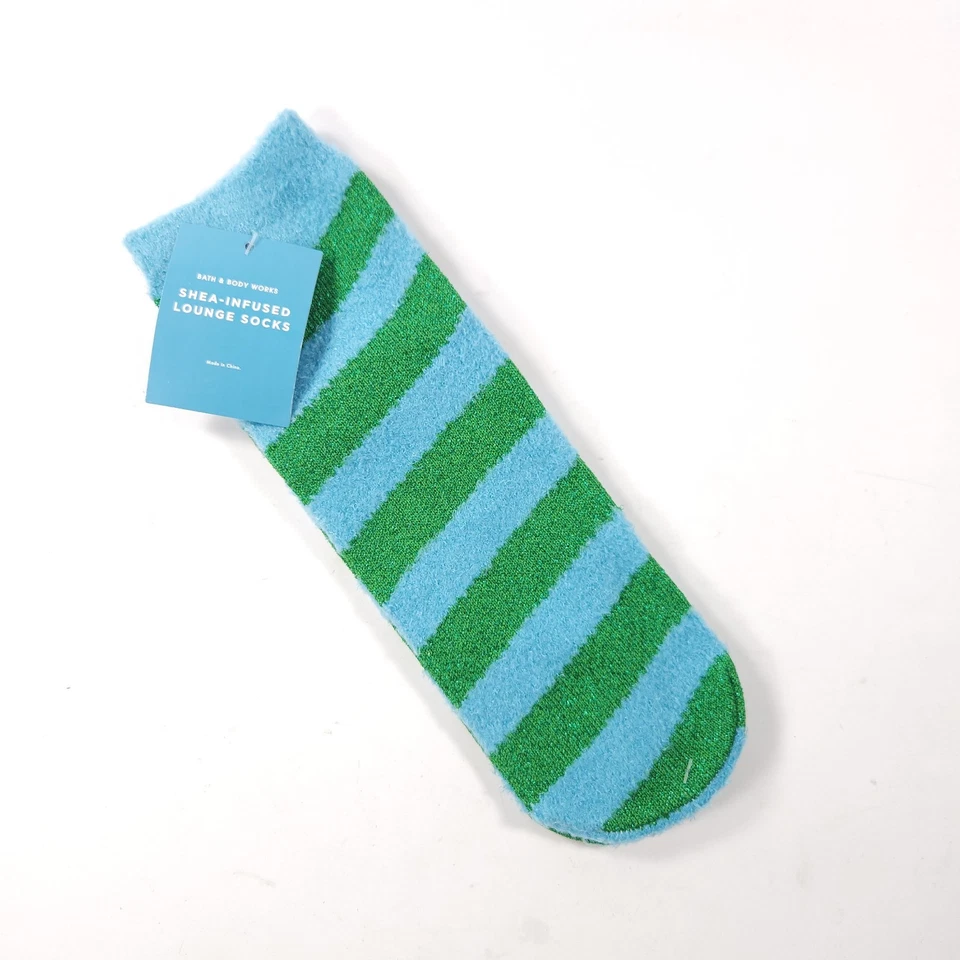 Bath & Body Works Striped Shea Infused Lounge Socks Green Blue One Fits Most New - Image 2 of 4