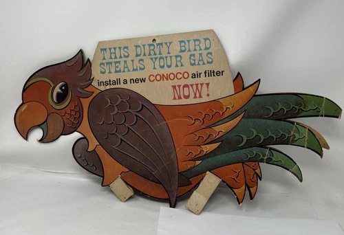 Vintage Original Conoco Dirty Bird Air Filter cardboard two-sided sign