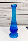 Vintage MCM Fenton Art Glass Blue Hobnail Swung Pedestal Bud Vase 8" Tall