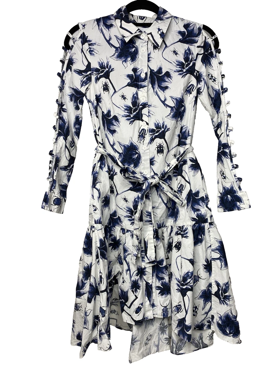 Vestido Camisero Estampado Barroco - Mujer, Manga Larga, Con Cinturón, Mini, Mezcla Poliéster