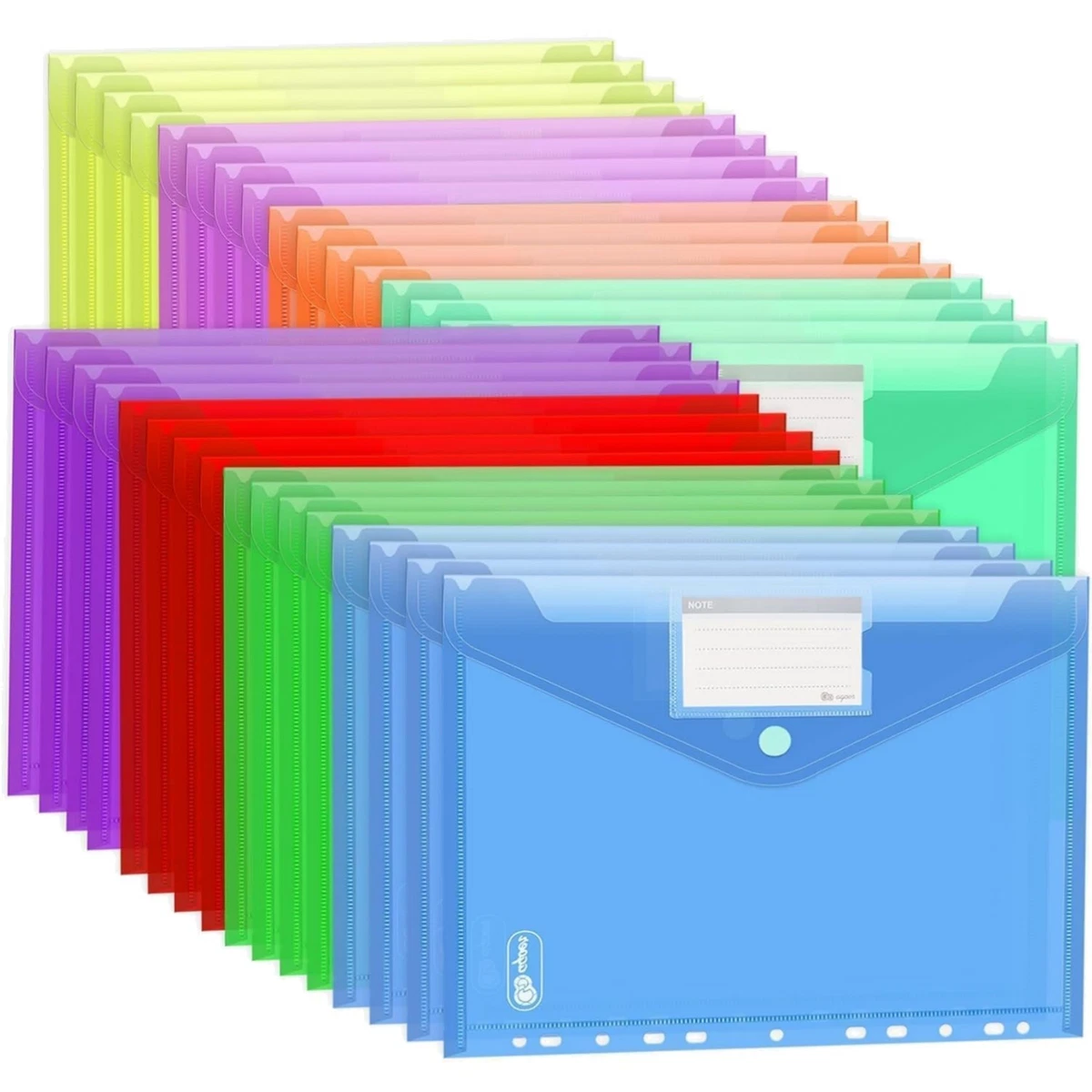 32 Piezas Bolsillos para Documentos A4 8 Colores Polipropileno 11 Borde de Agujeros gancho y bucle