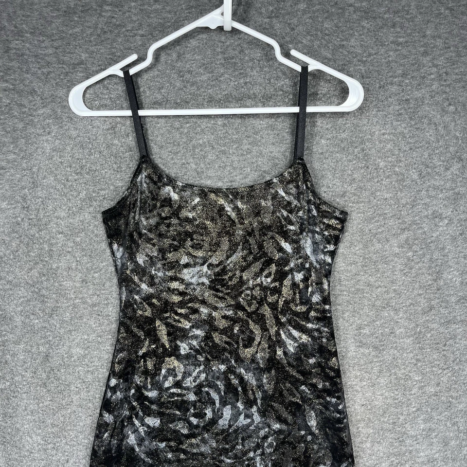 Винтажный Y2K Bebe металлический цветочный макси скольжения платье M спагетти ремни разрез США 90-х - Изображение 2 из 4