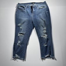 Judy Blue Jeans Womens 15 Distressed Blue Skinny Fit Capri Raw Hem JB82268MD