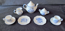 Vintage Miniature Blue White Floral Porcelain Tea Set 11 total pieces