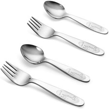 Toddler Forks Spoons, 18/10 Stainless Steel SelfFeeding, Dishwasher Safe