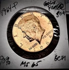 1964-P  KENNEDY HALF DOLLAR 90% Silver and Gold Plated GEM BU+ MS+