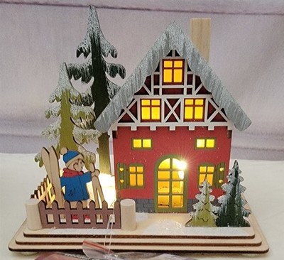 Victorian Trading Light UP Wood Swiss Chalet Christmas Table Decorations 16B