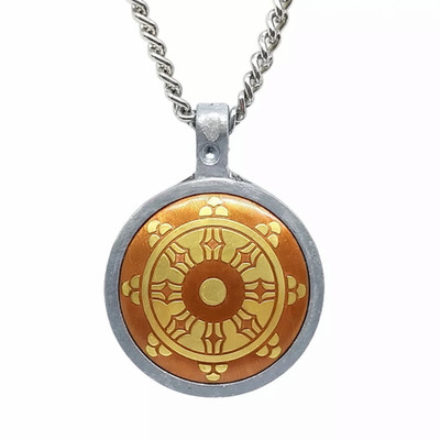 Dharma Rad Anhänger Halskette Talisman Kupfer Bronze buddhistischer Schmuck & verpackt