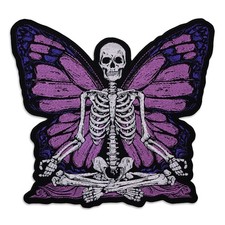 Fairy Skeleton Embroidered Patch, Purple Butterfly Wings Gothic Skull, Iron On