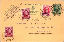 GOLDPATH: Belgium postcard 1928 to France mixed franking CV926_P31