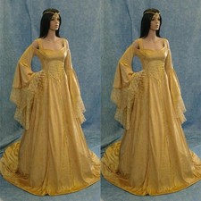 Medieval Wedding Gowns Gold Strapless Queen Long Sleeve Tulle Lace Appliques