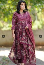 Women New Latest Designer Floral Printed A Line Kurta With Pant Designer Dupatta
