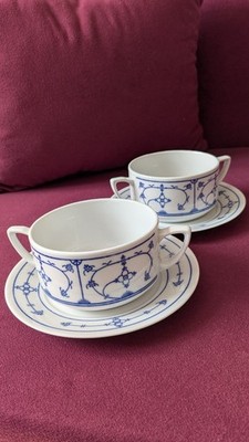 2 Suppentassen  mit  Unterteller, Jäger Eisenberg, Original Blau Saks, gebraucht