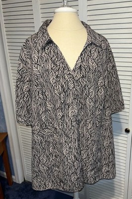 EUC ~ Maggie Barnes 3X 26/28 Tan/Black Geometric Print Top Blouse Shirt ~ SS