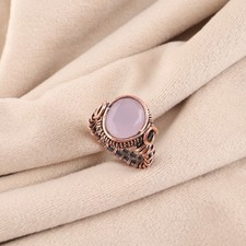 Rare Rose Chalcedony Gemstone Copper Wire Wrapped Handmade Women Jewelry Ring