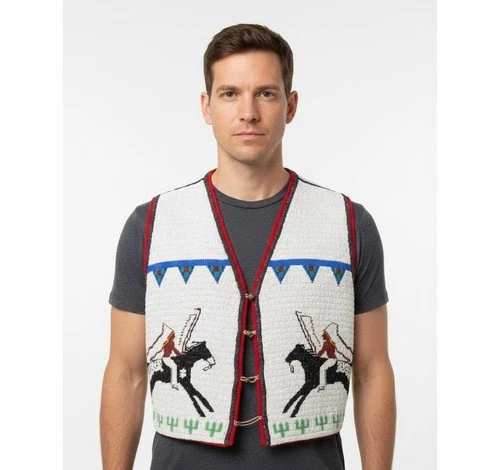 Old American Sioux Powwow Regalia Vest Beaded Detail Tribal Beadwork Boho PRV212 - product listing photo