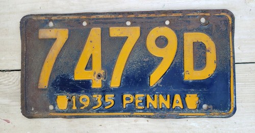 Vintage 1935 PENNSYLVANIA PA License Plate Sign Tag 7479D Automobile Car Truck 