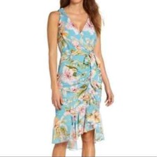 Eliza J dress hi low floral flutter hem ruched side NEW without Tag size 10