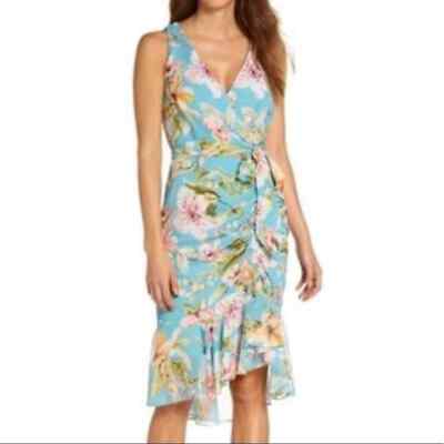 eliza j floral ruched dress Eliza J Nordstrom Floral Ruche Shirred Stretch Sheath Dress 2 Petite
