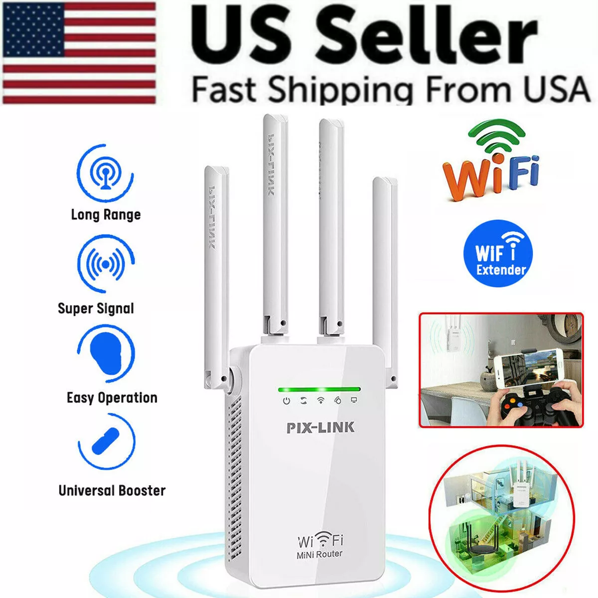 1200Mbps WiFi Range Extender Repeater Wireless Amplifier Router Signal  Booster