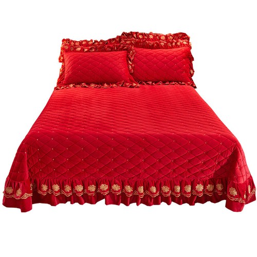 Embroidered Thick Crystal Velvet Bedspread Set Quilted Queen King Size Coverlets - Picture 25 of 68