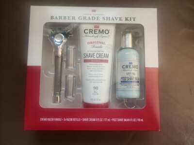 Cremo Barber Grade Shave Kit + Razor + Cream + After Shave Balm & 3 Refills NIB.