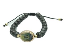 Caridad Del Cobre medal black Hematite Men's Adjustable bracelet Pulsera María