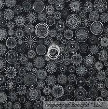 BonEful Fabric FQ Cotton Quilt VTG Black White Silver B W Snowflake Flower Dot