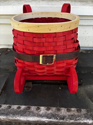 Red Santa Sleigh Basket For Napkins Utensils Tablewear Lightweight Belt