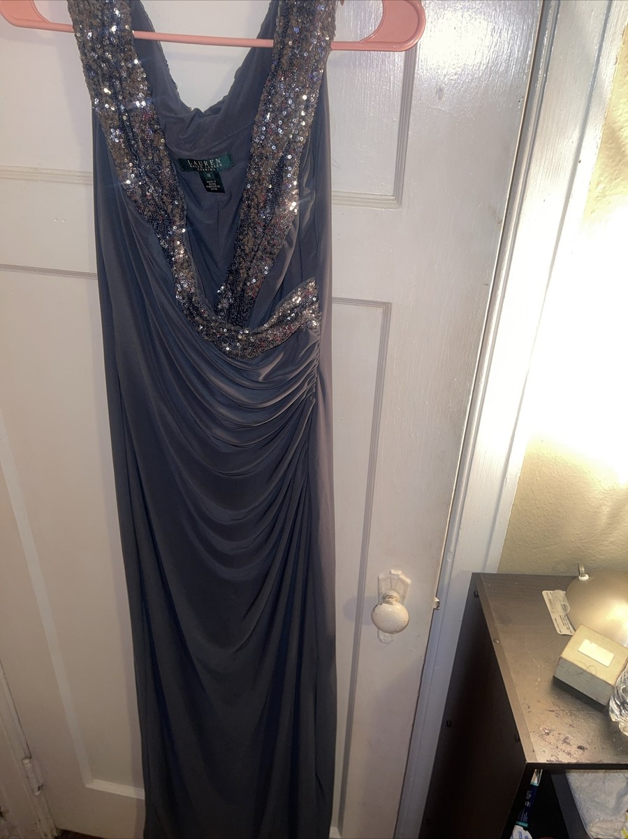 Lauren Ralph Lauren Embellished Sequin Formal Maxi Gown, Gray Size 10 | eBay