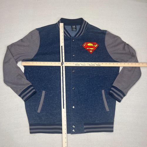 Superman Jacket Extra Large Blue Varsity Letterman Jersey Ribbed Bomber Snap - Picture 9 of 9