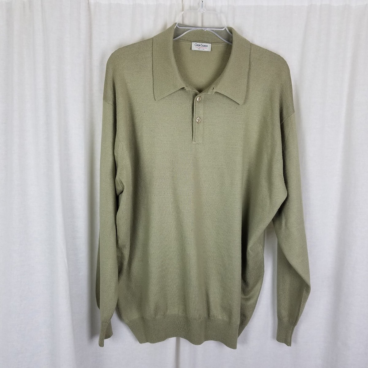 Vintage Gran Sasso Silk Cashmere Polo Collared Henley Sweater Mens