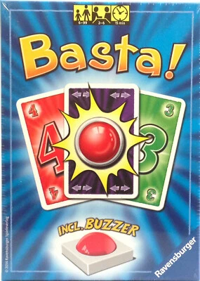 RAVENSBURGER Basta! inkl. Buzzer Mau Mau Extreme internationale Ausgabe Spaßiges Kartenspiel