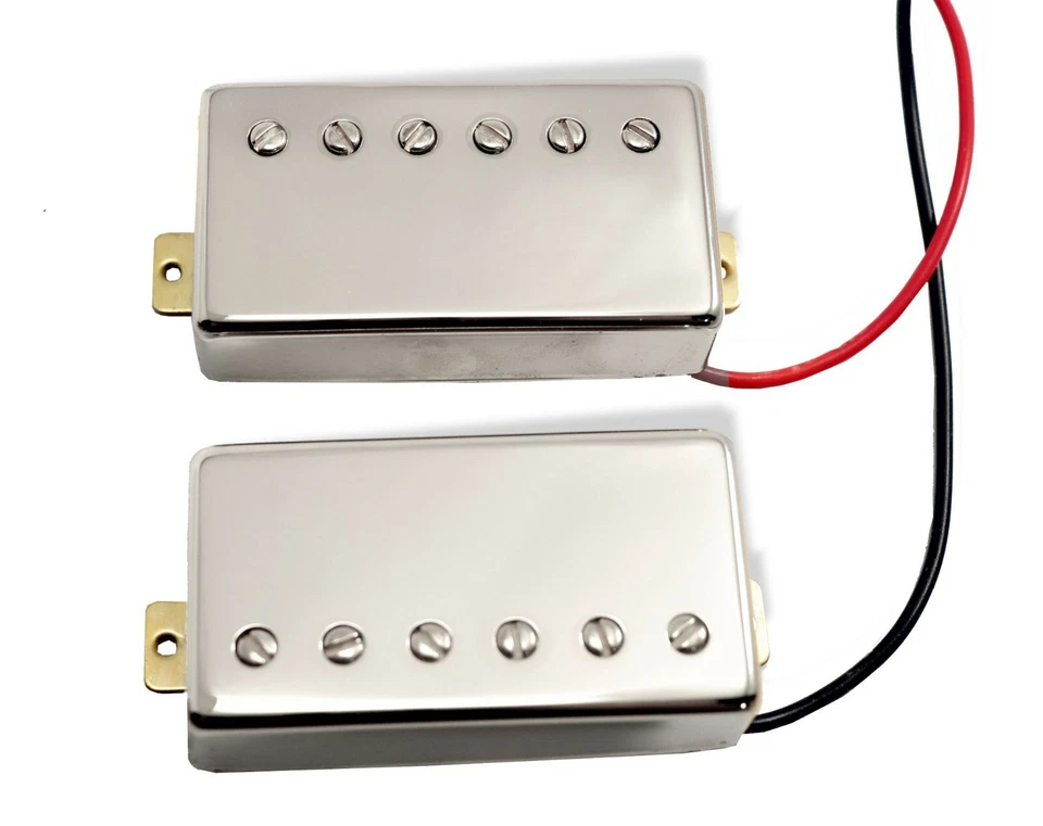 Pickup Humbucker Metal Set Passive Neck and Hot Bridge Chrome 2 Wire 081070CH - Image 2 of 4