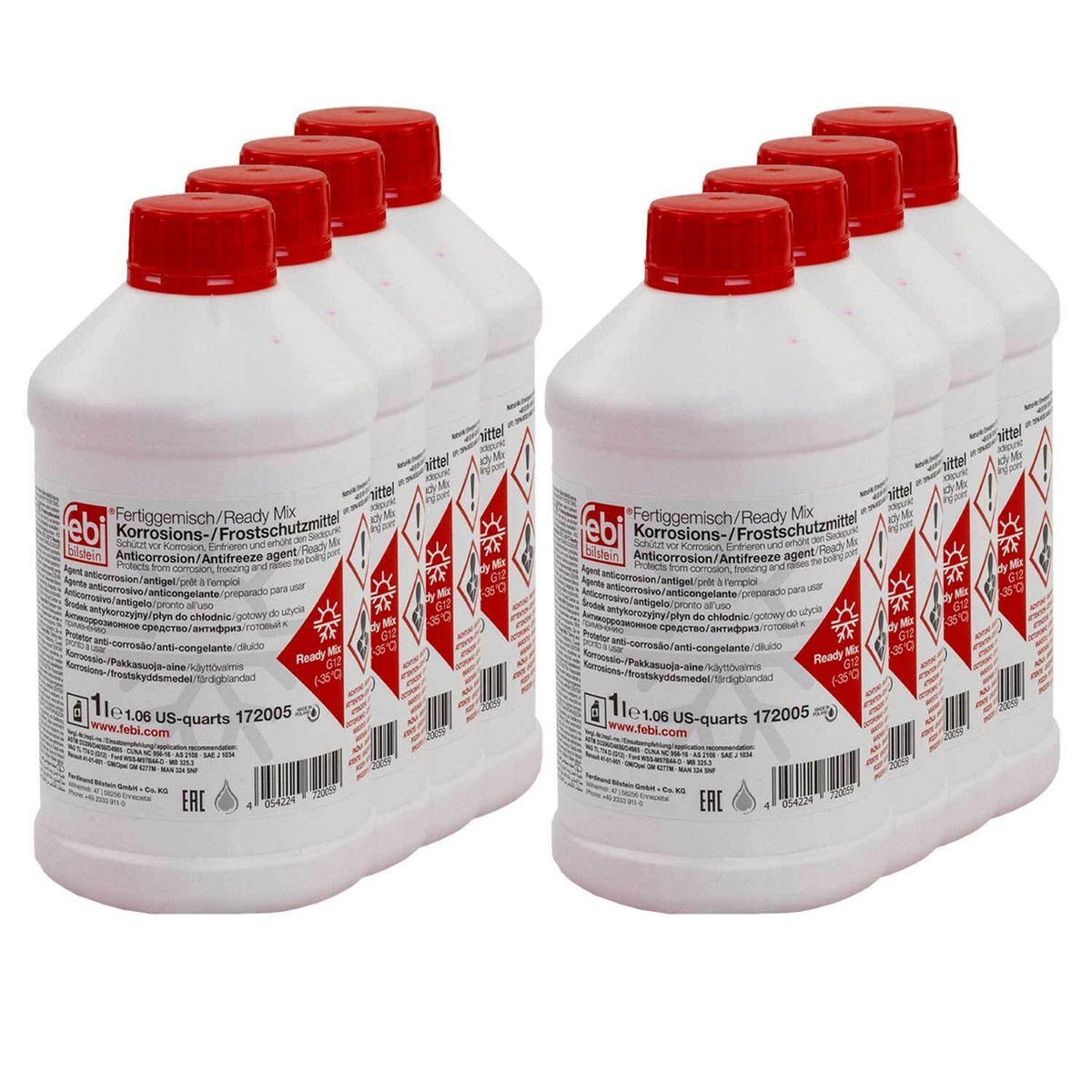 Kühlerfrostschutz Febi G12 -35°C Fertiggemisch 8 X 1 Liter Rot für