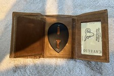 Cavelio Genuine BROWN TAN Leather Trifold Badge Wallet police fire marshall